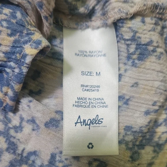 Angels Blue and White Tie Front Short Sleeve Blouse - Picture 12 of 13